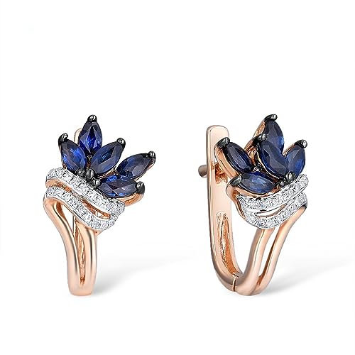 DTREEL Damen Ohrringe 14K 585 Rose Gold Ohrringe Saphir Ohrringe Luxus Damen Hochzeit und Party Schmuck