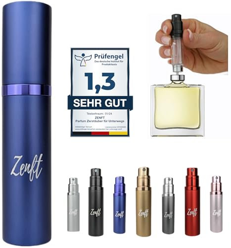 ZENFT Parfümzerstäuber – Duft auf Reisen leicht gemacht! Parfum Zerstäuber für Unterwegs mit innovativem Design und einfacher Befüllung - Dein idealer Begleiter für frischen Duft überall (blau)