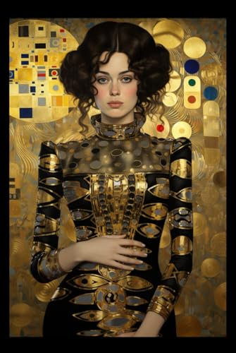 Lined 2024 Planner Journal Notebook, Woman in Gold by Klimt Art Nouveau Inspired, 126 Pages, A5 size with Activity and Organizer pages