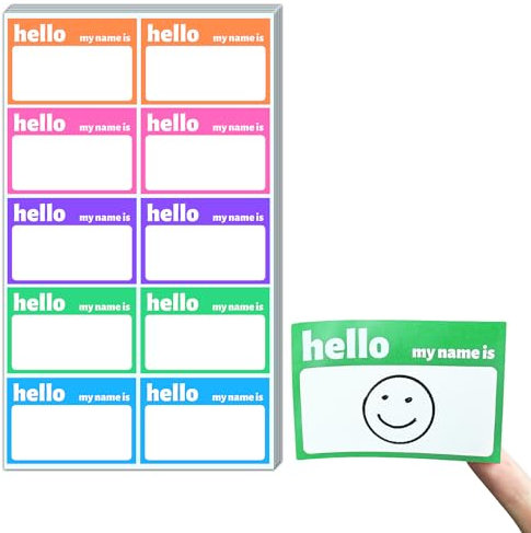 200 Stück, Hello My Name Is Sticker, Namensschilder Aufkleber - 5 Farben