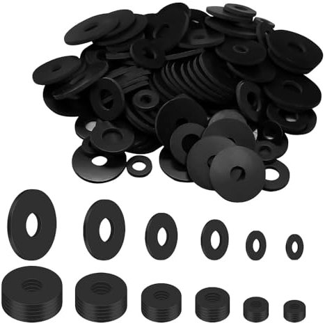 GUTERTOP 150 Stück gummi unterlegscheiben, flachdichtung set Durchmesser 30/25/20/16/12/10.5mm, Verschleißfeste wasserdichte gummidichtung rund für Haushaltsgeräte Wasserhähne Schrauben Bolzen Schwarz