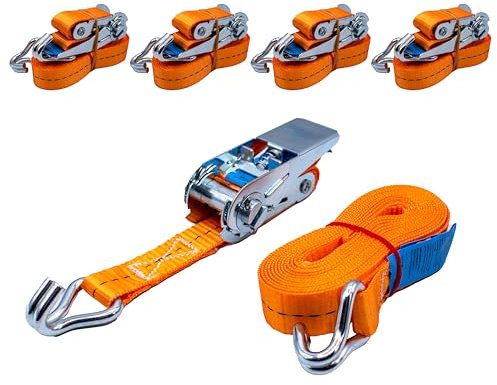 EQT 4 Stück 800kg 4m Spanngurte mit Ratsche und Haken zweiteilig DIN EN 12195-2 TÜV GS