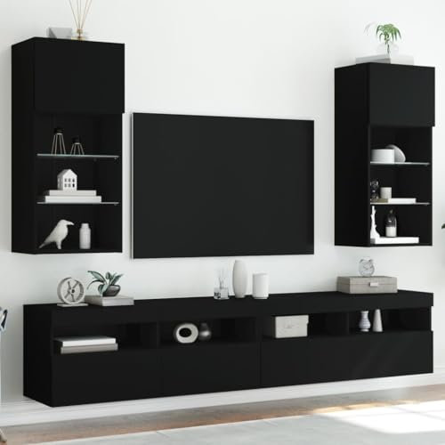 Centri di intrattenimento e supporti TV - Mobili TV con luci LED 2 pz Nero 40.5x30x90 cm