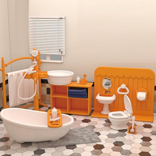 KARLOR Set di mobili per la casa delle bambole, da bagno, da 18 pezzi, in miniatura, per la casa delle bambole (bagno)