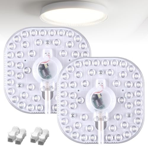2 Stück LED Nachrüst Umrüst Modul, 24W, Tri-Color 158mm Umrüstplatine mit Haltemagneten, 220V LED Decken Tafel Kreis Lichtmodul anschlussfertig für Deckenleuchte Ringlampe Rundlampe Röhrenlampe