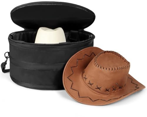 WOMACO Hutbox für Reisen, Hartschalenhut-Aufbewahrungstasche für Cowboyhut, faltbare Hut-Organizer-Tasche mit Griff und Schultergurt (schwarz, groß)
