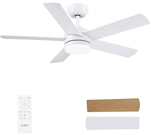 CJOY Ventilatore da Soffitto con Luce e Telecomando 107 cm, Ventilatore Soffitto Silenziosa Bianco/Madera, 6 Velocità, Reversibili, Memoria 3 CCT Dimmerabile, Modalità Sleep, Timer, Dormitorio/Salón