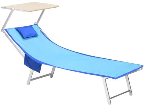 Strandtuch aus Mikrofaser mit Seitentaschen, Kopfstütze aufblasbar, 190 x 70 cm, Strandtuch mit Gummibändern für Sonnenliegen (Königsblau)