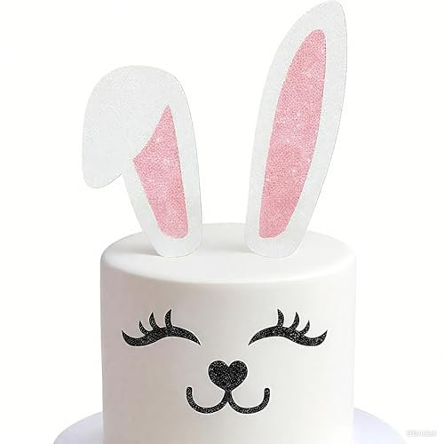 5Pcs Bunny Cake Topper, Rabbit Ears, Easter Cake Toppers with Eyes Nose Mouth Ears for Easter Baby Shower Kids Birthday Party Cake Decorations