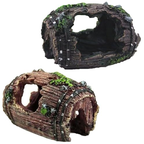 2 Stück Aquarium Dekoration Baumstamm 8*5*6CM Aquariumdeko Baumstamm Versteck Simulation Moos Aquarium Dekoration Höhle Deko Hohl Stamm für Reptilienversteck & Betta Fisch Habitat Landschaftsdeko