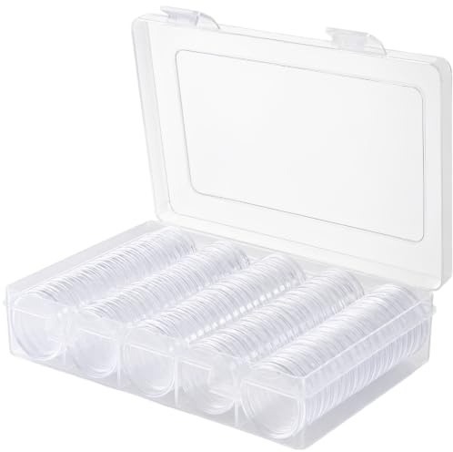 100 Porte-pièces pour collectionneurs, Capsules Transparentes avec Pads réglables de 19 à 30 mm, boîte de Rangement avec Ouverture en Croissant pour Organiser Les pièces commémoratives