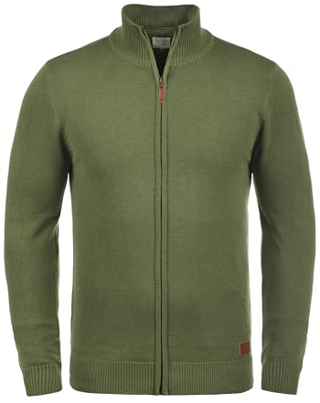 Blend BHNorman Herren Strickjacke Cardigan Feinstrick Pullover mit Stehkragen Reißverschluss Rippbündchen Baumwollmischung Regular fit, Größe:S, Farbe:Burnt Olive (77011)