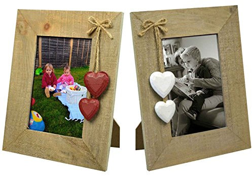 Photo Frame Bundle. 4x6 Wooden Photo Frames With Red Heart & White Heart - Set of 2