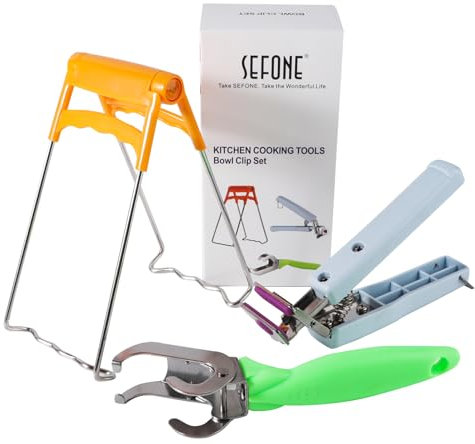SEFONE Hot Plate Gripper, Stainless Steel Bowl Clip, Kitchen Retriever Tongs Bowl Dish Pan Clip, Air Fryer Pans Gripper for Cooking (3 Pack)