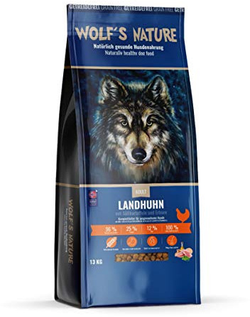 Wolf's Nature Getreidefreies Trockenfutter aus Norwegen in Lebensmittelqualität (Landhuhn - Adult, 13 kg)