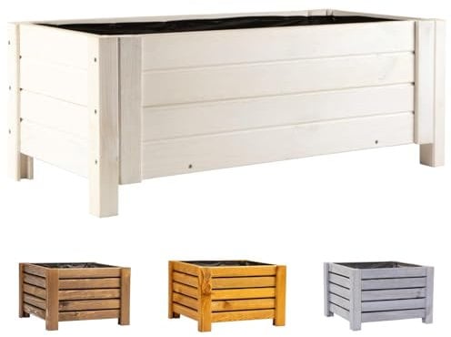BooGardi Blumenkasten aus Holz · 4 Farben und 2 Größen · Weiß 79x39x30cm · Pflanzkasten Garten Balkon Terrasse · Balkonkasten Blumen Kräuter Pflanzen