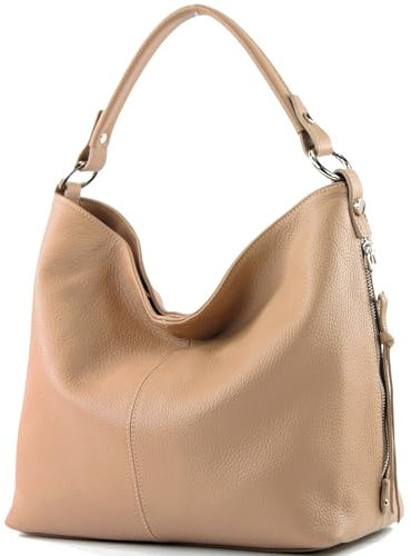 modamoda de T160 Damen Leder Schultertasche Henkeltasche Large handmade in Italy, Farbe:T160 Beige