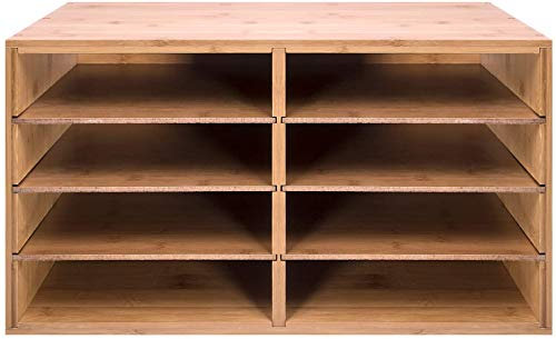 A4 Paper Large File Hygrad Large Bamboo Desktop File Sorter A4 Document Desk Tidy Organiser 8 Compartments Filing Storage, 49 x 31 x 25cm for Papers Stationery Magazines Folders Letters Office Tray