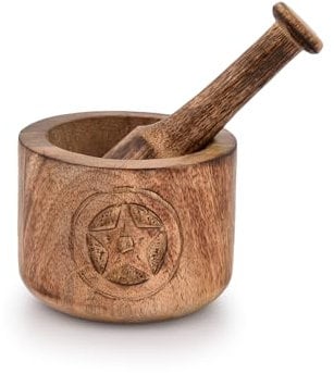 Kaizen Casa Wooden Mortar and Pestle Set - Small Pestle and Mortar Great for Grinding Spices, Herb Food and Garlic (Mortar: 10.16cm x 7.62cm, Pestel: 13.97cm)