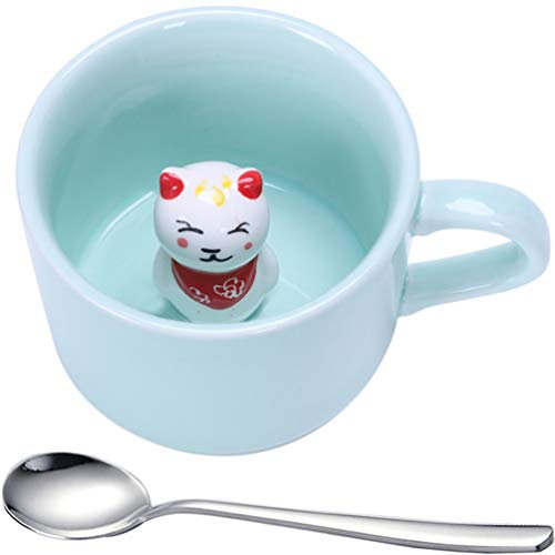 Ponerine Fortune Cat CoffeeMugs, 3D Bottom Animal Stereo Teacup, Fortune cat is a symbol of luck, Best Gift for Christmas Birthday Valentine's Day