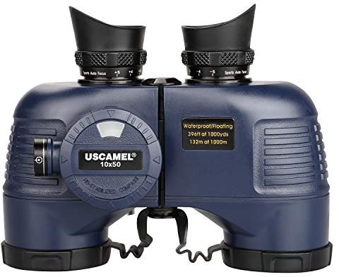 USCAMEL Prismáticos marinos de 10 x 50 para adultos, prismáticos impermeables con adaptador de trípode de brújula de telémetro, lente FMC prisma BAK4 para navegación, observación de aves y caza