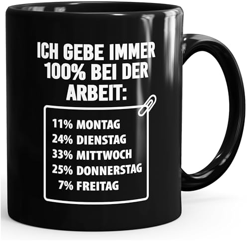 Büro Spuch-Tasse Ich gebe immer 100% bei der Arbeit Motiv Schwarz unisize