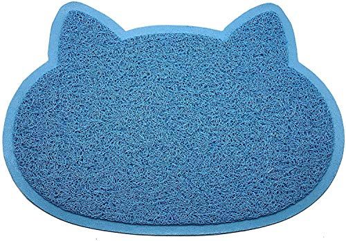 Cat Face Shaped PVC Non Slip Bowl Feeding Mat Placemat for Pet Dogs and Cats (Blue)