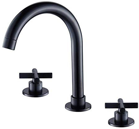Robinet Lavabo 3 Trous Laiton Chaud et Froid Robinet de Lavabo Double Poignée Interrupteur Indépendant Robinet de Salle de Bain Noir