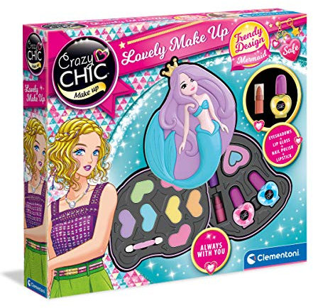 Clementoni Crazy Chic Lovely Meerjungfrau Make-up Set - Schminke für Mädchen ab 6 Jahren - Schminkset mit 2 Tabletts mit Lidschatten, Lippenstiften & Nagellacken 18642