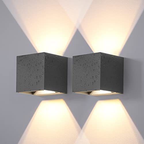 DAWALIGHT Wandleuchte 2er Set IP65 Wasserdicht Wandlampe Aussen LED 12W 3000K Warmweiß Wandbeleuchtung Außen für Draußen Garten Balkon Küche, Aluminium, Dunkelgrau