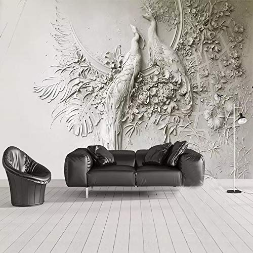 BYSQX Fototapete Tapisserie Tapete Weiß Tier Pfau Großer Baum Vlies Tapete Moderne Wanddeko Tapeten Design 3D Wandtapete Wohnzimmer Schlafzimmer Wand Dekoration Wandbilder 250X175Cm