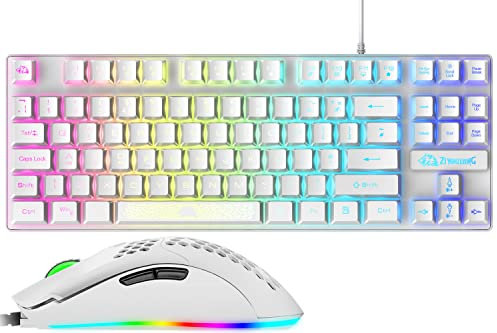Gaming Keyboard Mouse Combo, RGB Backlit Keyboard + 6400dpi Programmable Gaming Mouse + Mice Pad, Dedicated Multi-Media Keys, Spill Resistant, Anti-Ghosting, UK QWERTY English Layout - White