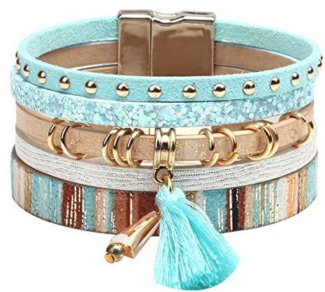 Cupimatch Bracelet en Cuir Multicouche Manchette Arbre de Vie Style Bohémien avec Boucle Magnétique,Bracelet Tressés pour Femmes Épouse Mère (Type 8)