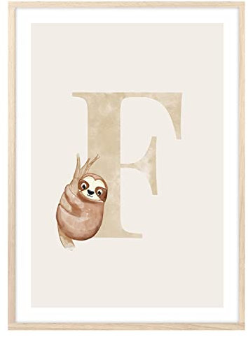MeinBaby123® Buchstaben Poster DIN A4 Kinderzimmer Mädchen und Junge | Babyzimmer Deko | Bilder Kinderzimmer | Geschenkideen zur Geburt | Anfangsbuchstabe F (süßes Faultier)