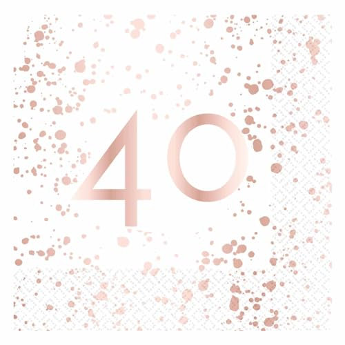 Amscan 9913902-40th Birthday Party Luncheon Napkins, Rose Gold, 16 Pack