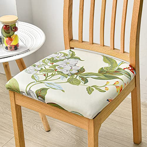 Highdi Fundas de Asiento de Silla 1/2/4/6 Piezas, Fundas Elásticas Spandex, Fundas Sillas Comedor para sillas de Cocina, Fundas de cojín Extraíbles y Lavables (Flores y Hojas,4 Piezas)