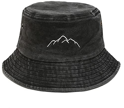Malaxlx Unisex Berg Schwarz Fischerhut Bucket Hat Sonnenhut Sommerhut Strandhut Fischerhüte Draussenhut Faltbarer Anglerhut Freizeithut for Damen Herren