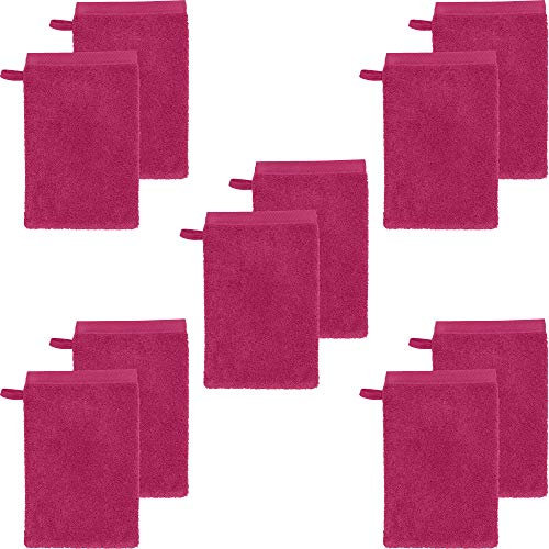 Erwin Müller Waschhandschuh 10er-Pack, Serie Heidenheim 100% Baumwolle -Fuchsia Größe 15x21 cm - schnell trocknend und extra saugstark, kuschelweich, voluminöse Spitzenqualität