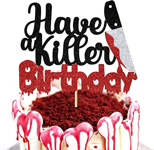 Have a Killer Birthday Cake Topper, Halloween Horror knife Themed Birthday Party Decorations, Friday Bloody 13th Birthday Party Decorations Supplies, Black Glitter