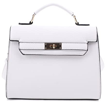 EVVE Damen-Umhängetasche mit Tragegriff und abnehmbarem Riemen, klein, genarbtes Leder, modische Umhängetasche, Weiss/opulenter Garten
