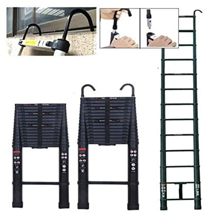 6,2m Teleskopleiter Mehrzweckleiter mit Abnehmbarem Haken Alu-Klappleiter Rutschfester Ausziehbare Robust Stehleiter 150 kg/330 Pfund Belastbarkeitr (Schwarz)