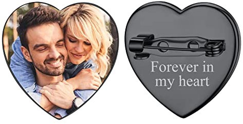Médaillon Photo Broche Pin Noir 1 Charme Bouquet de Mariage avec Personnalisé pour Mariée Breloque Personnalisable Commémorative Bijoux pour Homme Costume Charms a Epingle Acier