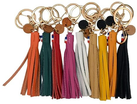 Porte-clés/bijou de sac pompon en cuir (noir)