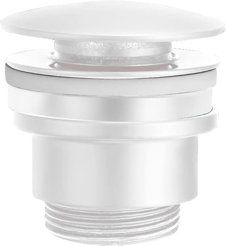 IMEX VCC007 Robinet à click Clack Convient pour lavabos et bids, vidange de lavabo facile à installer bouchons de vidange universels avec ou sans trop-plein, Pop-Up Blanc mat