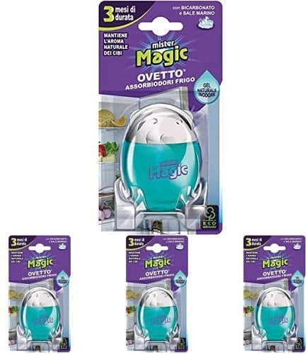 Mr Magic, Ovetto Assorbiodori Frigo, con Bicarbonato e Sale Marino, Mantiene Inalterato l'Aroma dei Cibi, Durata fino a 3 Mesi, Pacco da 4