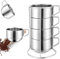 Stainless Steel Coffee Cups Set of 4 Mug,Stackable Double Heat Insulation Metal Coffee Mugs with Stand Rack,(6.8 oz/200ml) Perfect for Cold Drinks or Hot Drink (4)