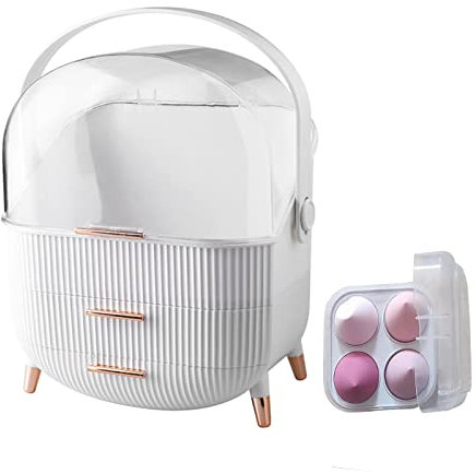 MECC Caja de Acabado de Maquillaje,Con Cajones,Acrílicos Altamente Transparentes,Impermeables y Antipolvo,se Puede Almacenar Joyas Cosméticas,Para baños,Tocadores,Dormitorios (White B)