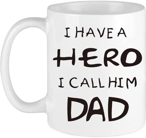 SIYON Fathers Day for Dad Coffee Mug, I Have a Hero I Call Him Dad Funny Best Father's Day and Birthday Gifts for Dad Father Cup, White 11 Oz Drink Cup