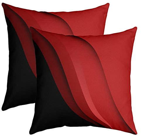 2er Set Kissenbezüge Geometrie Kissenbezüge 50x50cm Geometrische Streifen Linien Dekokissen für Home Dekor Kissenhülle Kissenbezug Umkehrbar Moderne Abstrakte Kunst Rot Schwarz Wurf Dekokissen