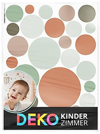 DEKO KINDERZIMMER Wandsticker Punkte Dots für Babyzimmer 120 Stück Kinderzimmer Wandtattoo Kreise Klebepunkte in Braun Mint Grau Set Selbstklebende Wandaufkleber DK1000A-21